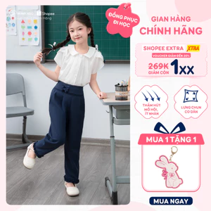Quần dài bé gái HUMY NGO_Quần bagggy,quần suông màu xanh đen lưng chun co dãn thoải mái,đồng phục đi học trẻ em
