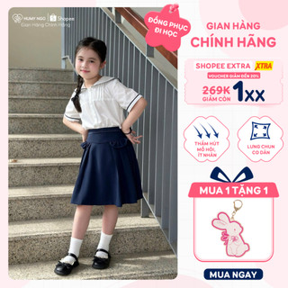[18-45kg] Chân váy xếp ly bé gái HUMY NGO form dáng xoè A, thiết kế basic dễ phối đồ bé mặc mặc đi học, đi chơi mềm mát
