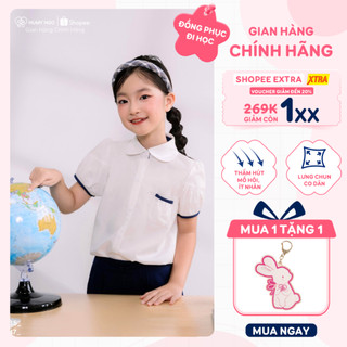 [Combo TIẾT KIỆM] Áo sơ mi trắng cổ sen tay bồng mềm mát và quần baggy xanh than HUMY NGO đồng phục cho bé gái 11-48kg