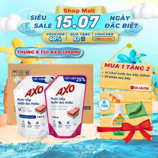 Thùng 8 Túi Nước Tẩy Quần Áo Màu AXO 1200ml - Đánh Bay Vết Bẩn Giữ Màu Bền Đẹp