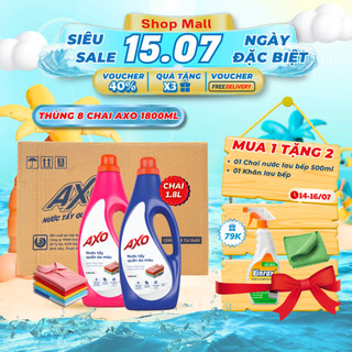 Thùng 8 Chai Nước Tẩy Quần Áo Màu AXO 1800ml – Tẩy Sạch Vết Bẩn Không Bay Màu