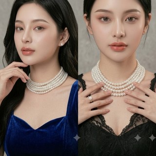 [ DAISYN ] N620  dây chuyền áo dài , dây chuyền áo tấc, dây chuyền váy cưới ngọc trai nhân tạo 9 sợi 5mm ngắn sang trọng