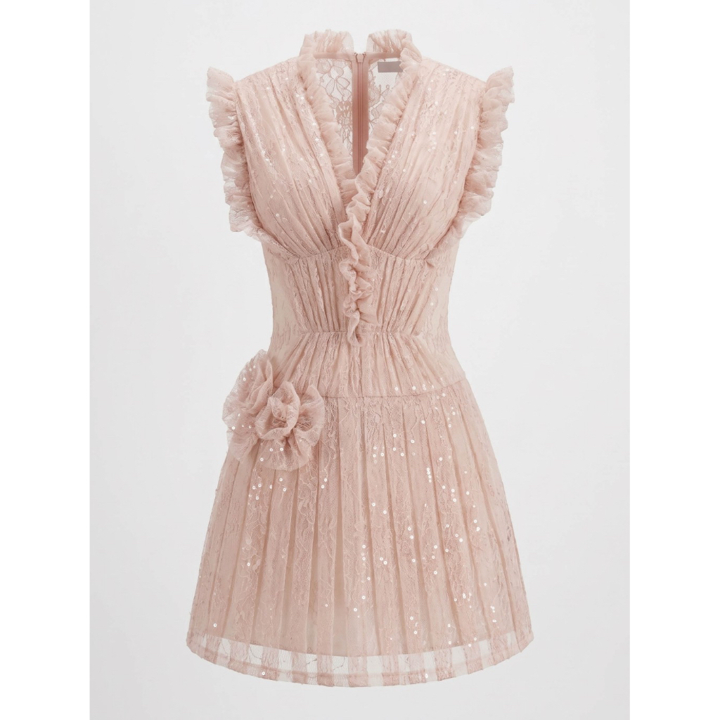 Đầm Dự Tiệc Juliet Rosette Mini Thiết Kế Pleated Corset Đính Hoa Hồng 3D Cao Cấp