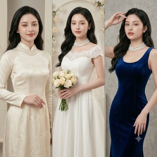 [ DAISYN ] N620  dây chuyền áo dài , dây chuyền áo tấc, dây chuyền váy cưới ngọc trai nhân tạo 9 sợi 5mm ngắn sang trọng