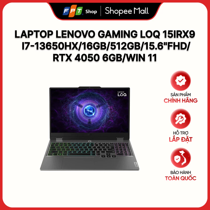 Laptop Lenovo Gaming LOQ 15IRX9 i7-13650HX/16GB/512GB/15.6"FHD/RTX 4050 6GB/Win 11