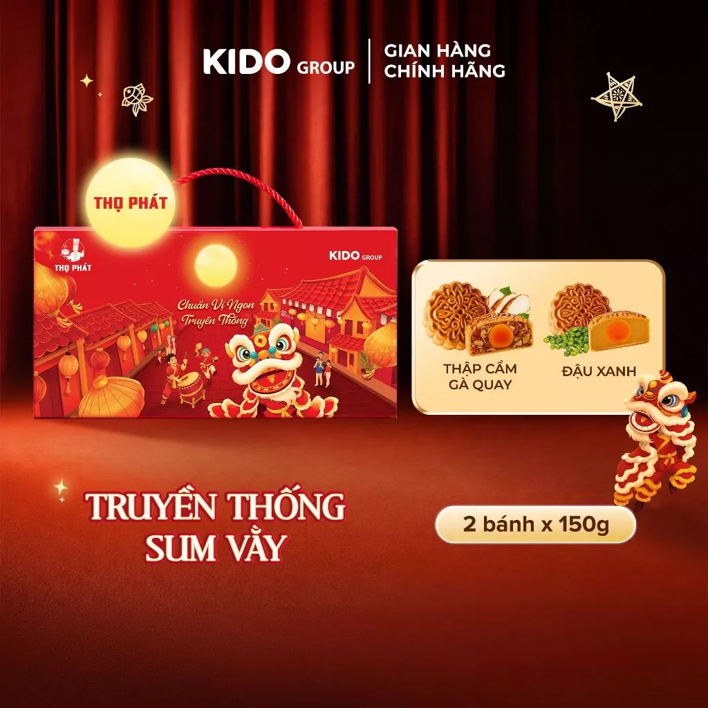 [ĐỘC QUYỀN SHOPEE] Bánh Trung Thu THỌ PHÁT - Combo Truyền Thống Sum Vầy gồm 2 Bánh loại 1 trứng 150g - Kido Group