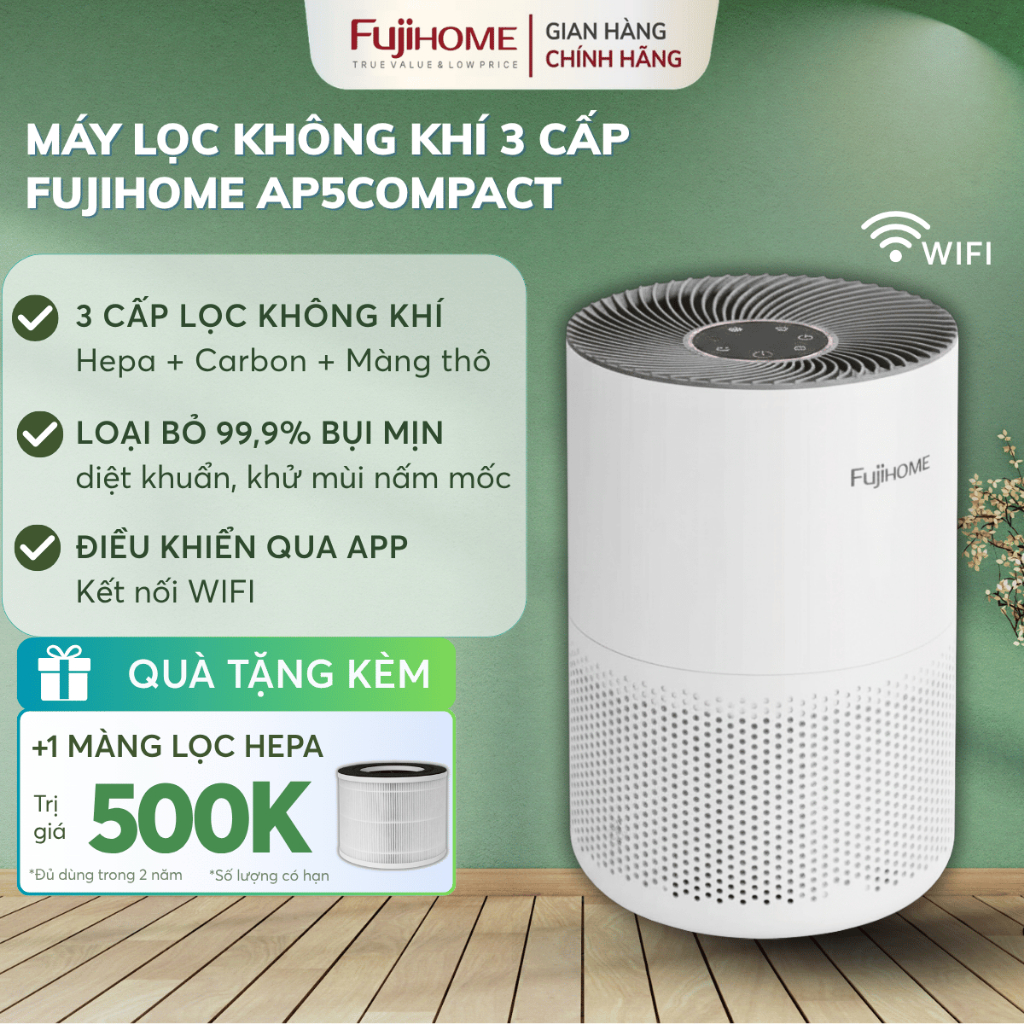 Máy lọc không khí FUJIHOME lọc bụi mịn Pm2.5 khử mùi, màng lọc HEPA lọc khí sạch