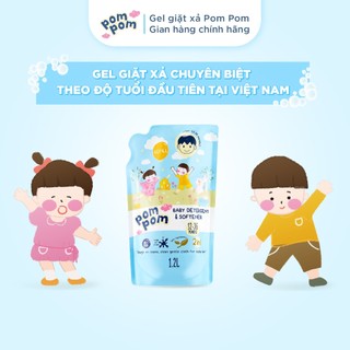 Nước Giặt Xả Pom Pom Active Túi 1.2L - Chiết Xuất Gốc Thực Vật Giữ Quần Áo Tươi Màu Bền Vải AT12 NB12