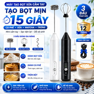 [ BH 1 NĂM ] Máy Đánh Bọt Cà Phê Cầm Tay, Máy Đánh Matcha, Ba Tốc Độ, Máy Đánh Trứng Cầm Tay Mini