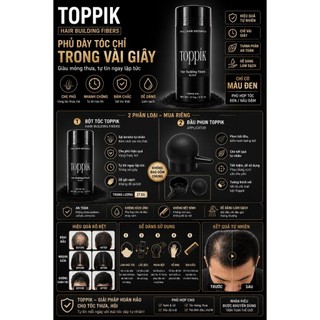 Bột Phủ Tóc Toppik 27.5G | Che Hói Đỉnh Đầu Làm Dày Tóc Keratin Siêu Mịn Tự Nhiên Màu Đen