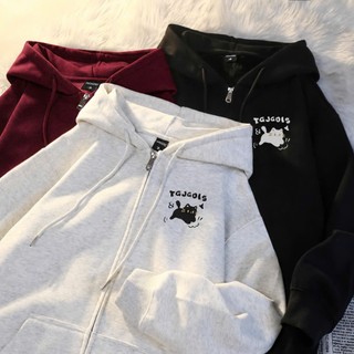 Áo Khoác Hoodie Zip Mèo TGJGOIS Nỉ Lông Cáo Dày Dặn Form Boxy Unisex Có Mũ Khóa Kéo Nam Nữ KONOVA