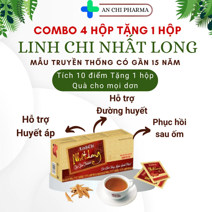 Combo 4 Tặng 1 Linh chi đỏ CG Linh Chi Nhất Long - Hỗ trợ cho người mỡ máu, ổn định đường huyết, huyết áp