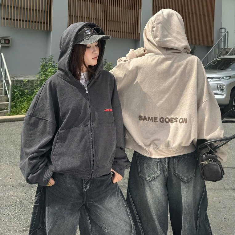 Áo Khoác Zip Wash PREMIUM In Nổi Chất Vải Nỉ Chân Cua Boxy Unisex Form Rộng Nam Nữ SSSTORE.Aesthetic | BigBuy360 - bigbuy360.vn