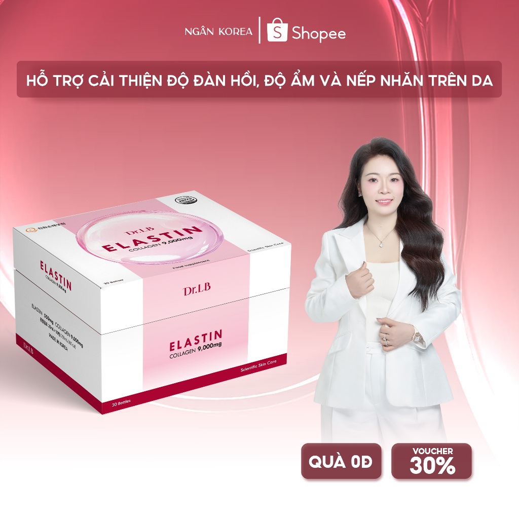 Elastin Collagen 9000mg Dr.LB Hàn Quốc 30 Lọ – Nước Uống Collagen Peptide Cá Hỗ Trợ Cải Thiện Độ Đàn Hồi Da