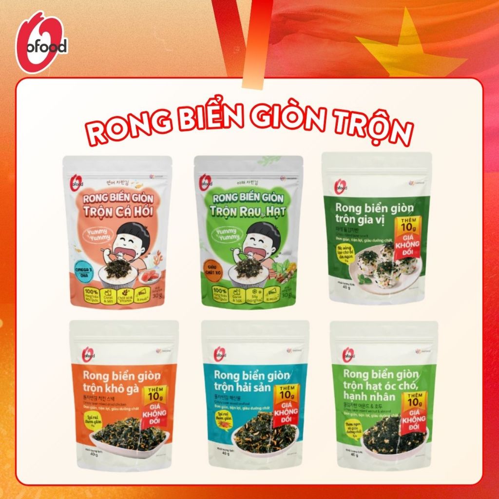 [O'Food] Rong biển giòn trộn khô gà, hải sản, hạt óc chó hạnh nhân, cá hồi, rau&hạt O'Food