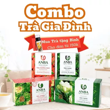 Combo 4 Vị Trà Gia Đình ANBA – Trà Xanh, Trà Nhài, Trà Đào, Trà Atiso Thơm Dịu Dễ Uống Mỗi Ngày