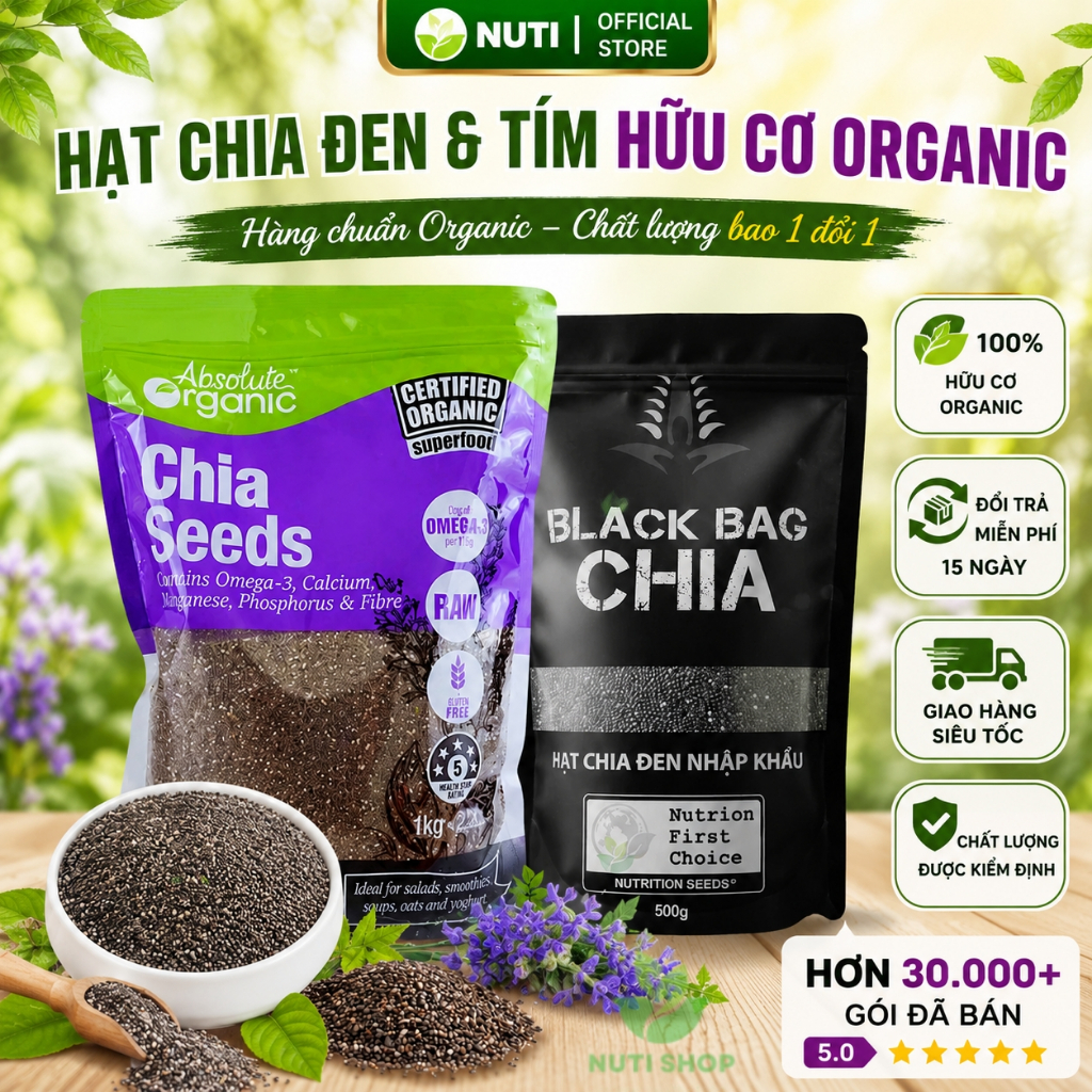 [CHẤT LƯỢNG] Hạt Chia Hữu Cơ Absolute Organic 1KG Hạt Sạch Đẹp Thơm Eatclean Detox Thanh Nhiệt ĐẹpDa