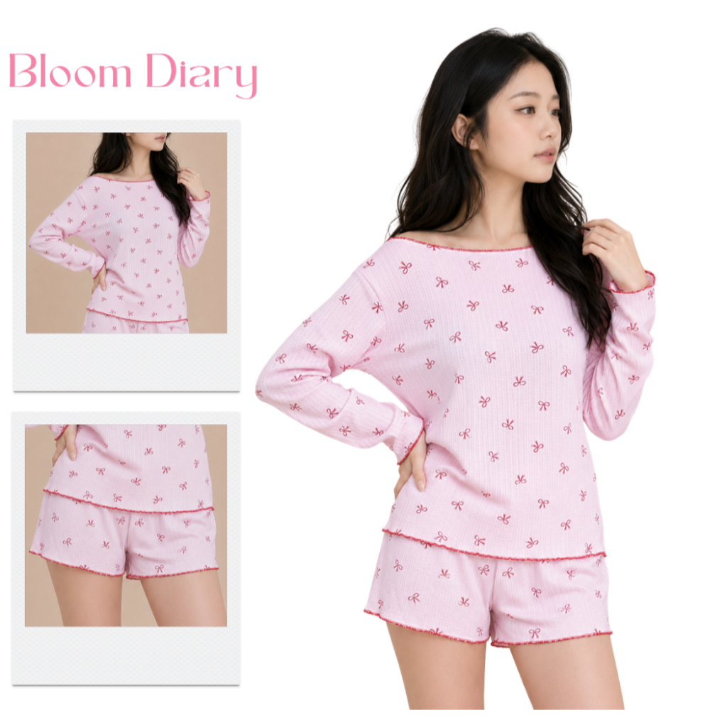 Bộ Đồ Ngủ Tiểu Thư Áo Tay Dài Và Quần Đùi Form Rộng Chất Thun Cotton, Bộ Đồ Ngủ Nữ - BD009