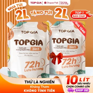 Nước Giặt TopGia 3in1 Hương Huyền Diệu Dịu Nhẹ Làm Sạch Vết Bẩn, Lưu Hương 72h, Túi 2L