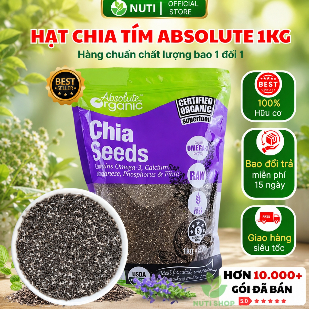 Hạt Chia Tím Absolute Organic Gói 1Kg Hữu Cơ Đen Ăn Dặm Healthy Thực Dưỡng Eat Clean – Nutrion