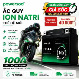 Bình Ắc Quy Ion Natri Powersod E70X4L Miễn Bảo Dưỡng - Air Blade Wave Future Vision Click Sirius Fi