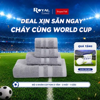 Bộ 4 Khăn Gồm 2 Mặt, 1 Gội, 1 Tắm 60x120cm Royal Towel Sợi Cotton Mềm Mịn, Thấm Hút Tốt,  Không Xổ Lông, Không Phai Màu