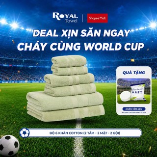 Bộ 6 Khăn Tắm Gội Mặt Royal Towel - 2 Mặt, 2 Gội, 2 Tắm 60x120cm Sợi Cotton Mềm Mịn, Thấm Hút Tốt, Không Xổ Lông