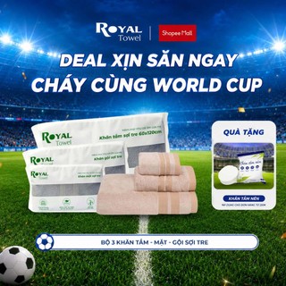 Bộ 3 Khăn Mặt, Gội, Tắm Royal Towel Sợi Tre Bamboo, Mềm Mịn, Thấm Hút Tốt, Không Xổ Lông, Không Phai Màu, An Toàn Cho Da