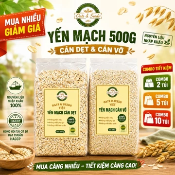 Yến Mạch 500g Combo 10 Túi | Cán Dẹt & Cán Vỡ | Yến Mạch Nguyên Chất Nhập Khẩu | Oats & Seeds Việt
