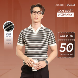 Áo polo nam kẻ sọc ngang BLOK, dệt kim cao cấp, bo vạt áo tôn dáng, cổ chữ V sang trọng - HUSSIO