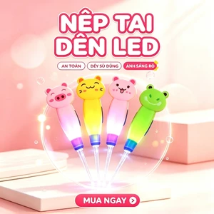 Cây lấy ráy tai cho bé an toàn, đồ lấy ráy tai nhựa trong suốt có đèn sáng hình hoạt hình dễ thương