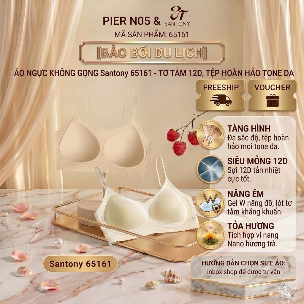Áo Ngực Không Gọng Santony 65161 - Đa Sắc Độ Tệp Da, Tơ Tằm 12D PIER N°5