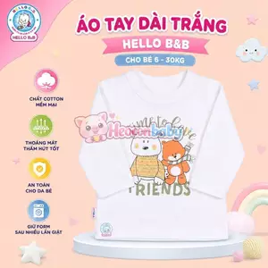 Áo tay dài trắng cho bé Hello B&B (6-30kg) [Cao cấp]