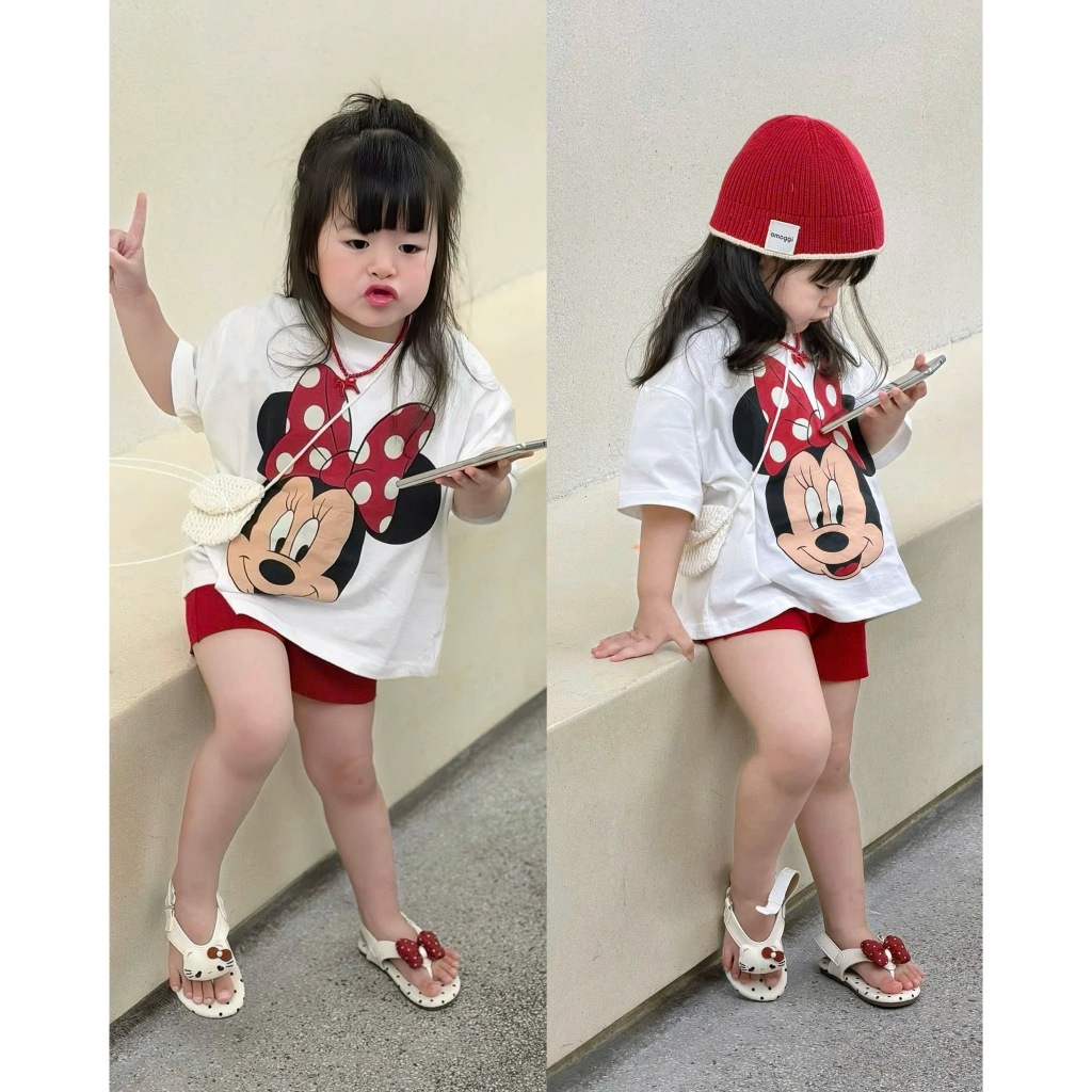 Set áo thun micky chấm bi đỏ kèm quần legging cho bé gái mặc đi học,đi chơi,TPKIDS,[M1314]