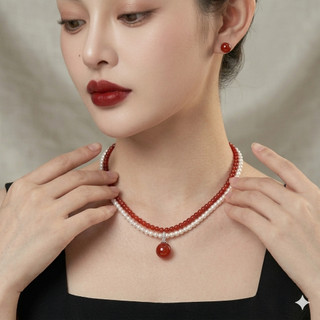 [N1067] Vòng Cổ Dây Chuyền Ngọc, Chuỗi Hạt Ngọc Trai Nhân Tạo 2 Dây Trắng Đỏ, Sang Trọng Cho Nữ, Phù Hợp Mang Nhiều Dịp.