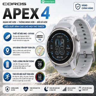 Đồng Hồ GPS Thể Thao COROS APEX 4 | 30+ Ứng Dụng Thể Thao | Nghe Gọi | Bản Đồ Toàn Cầu - Chính Hãng