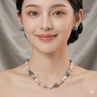 [N1050] Vòng Cổ, Chuỗi Hạt, Dây Chuyền Ngọc Nhân Tạo Xám Trắng Kem Sang Trọng Cho Nữ - DAISYN