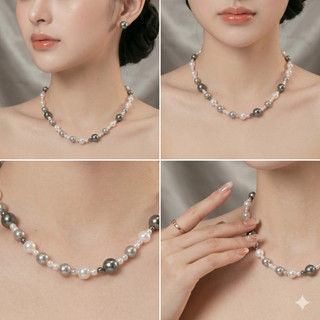 [N1050] Vòng Cổ, Chuỗi Hạt, Dây Chuyền Ngọc Nhân Tạo Xám Trắng Kem Sang Trọng Cho Nữ - DAISYN
