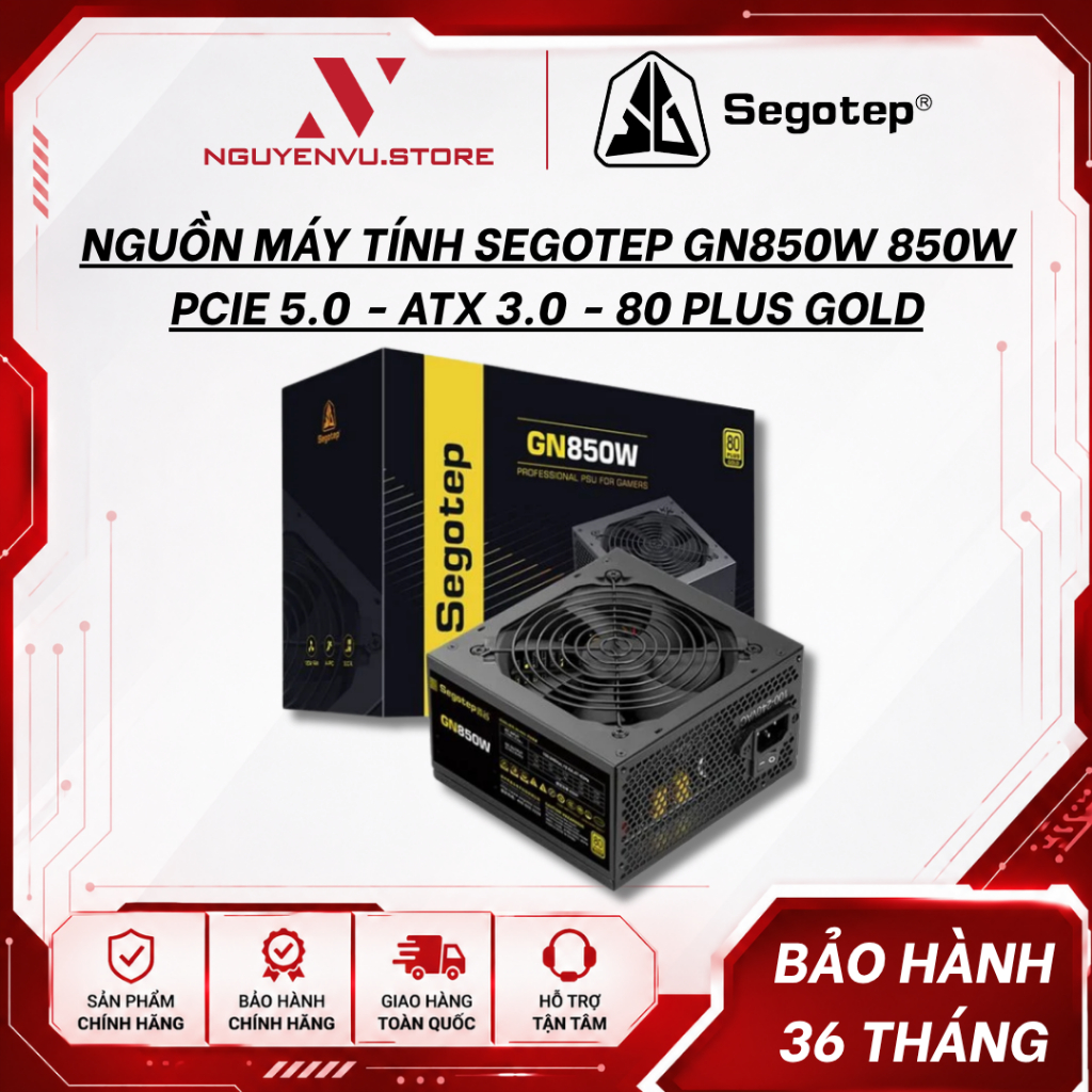 Nguồn Máy Tính Segotep GN850W 850W PCIe 5.0 – ATX 3.0 – 80 Plus Gold Non Modular – Hàng Chính Hãng