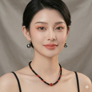 [N1072] Vòng Cổ Dây Chuyền Ngọc, Chuỗi Hạt Ngọc Trai Nhân Tạo Đen Đỏ, Sang Trọng Cho Nữ - DAISYN