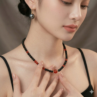[N1072] Vòng Cổ Dây Chuyền Ngọc, Chuỗi Hạt Ngọc Trai Nhân Tạo Đen Đỏ, Sang Trọng Cho Nữ - DAISYN