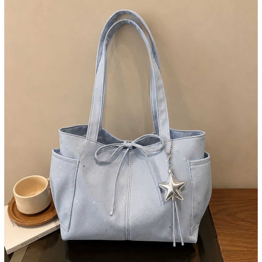 Túi tote nữ đeo vai size 34 vải canvas họa tiết ngôi sao kèm charm sao bạc đựng vừa A4 laptop TXN658 | BigBuy360 - bigbuy360.vn