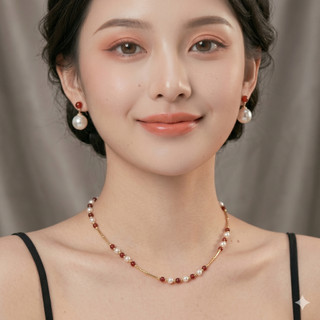 [N1070] Vòng Cổ Dây Chuyền Ngọc, Chuỗi Hạt Ngọc Trai Nhân Tạo Trắng Đỏ, Sang Trọng Cho Nữ - DAISYN