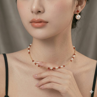 [N1070] Vòng Cổ Dây Chuyền Ngọc, Chuỗi Hạt Ngọc Trai Nhân Tạo Trắng Đỏ, Sang Trọng Cho Nữ - DAISYN