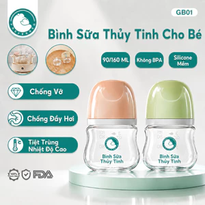 Preferred GB01 Bình Sữa Cho Bé Sơ Sinh 90ml Thủy Tinh Chống Đầy Hơi BPA Free Núm Ty Silicone Mềm Cổ Rộng
