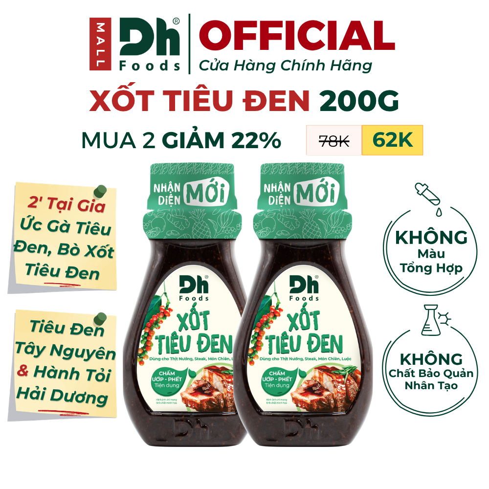 Xốt Tiêu Đen Dh Foods 200g – Sốt Tiêu Đen, Sốt Chấm, Sốt Ướp Thịt Nướng, Sốt Làm Beefsteak Thơm Ngon Tiện Lợi