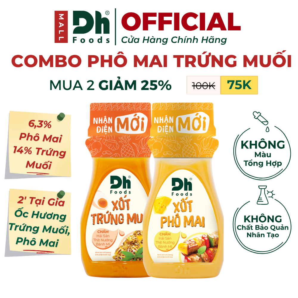 Combo 2 Xốt Phô Mai, Trứng Muối Dh Foods 100g - Sốt Phô Mai Trứng Muối Béo Ngậy, Sốt Chấm Thịt Nướng, Sốt Chấm Hải Sản