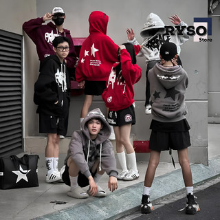 Áo Khoác Hoodie Zip Nỉ In Nổi Three Strars Khoá Kéo Zip 2 Chiều Form Rộng Nón 2 Lớp AK01 RYSO STORE
