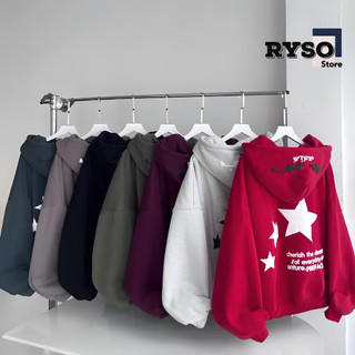 Áo Khoác Hoodie Zip Nỉ In Nổi Three Strars Khoá Kéo Zip 2 Chiều Form Rộng Nón 2 Lớp AK01 RYSO STORE