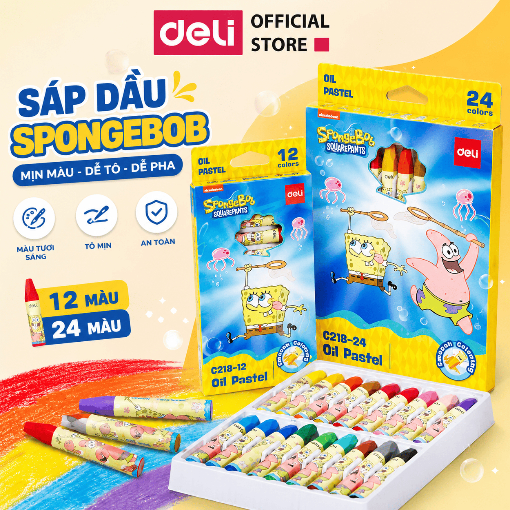 Bút Màu Sáp Dầu Oil Pastel Bọt Biển Dễ Thương Deli - 12/18/24 Màu  An Toàn Siêu Mịn Học Sinh Tô Màu Đa Dạng Sáng Tạo